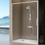 Kassandra - paroi de douche fixe + porte coulissante delta blanc mat 118 - 120. 6 cm