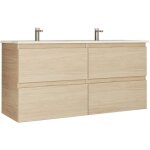 Meuble de salle de bain maya 120x60x45 cm, couleur chêne, avec double vasque céramique et fermeture soft ... Meuble de salle de bain maya 120x60x45 cm, couleur chêne, avec double vasque céramique et fermeture soft ...