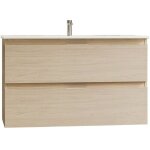 Meuble de salle de bain suspendu maya 80x60x45 cm avec lavabo et 2 tiroirs soft - close, couleur chne ...