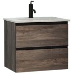 Meuble de salle de bain suspendu wabi 60x60x45 cm avec lavabo et 2 tiroirs soft - close, finition orme ...