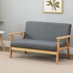 Keepbuying - canap� � 2 places scandinave, fauteuil salon moderne tissu lin gris cadre en bois, 107 x ...