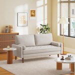 Keepbuying - canap� droit 3 places tissu en lin luxe moderne, coussin d'assise capitonn�, avec accoudoirs, ...