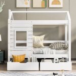 Keepbuying - lit cabane enfant 80 x 160 cm polyvalent en bois blanc avec fen�tre antichute et sommier ...