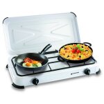 Rchaud gaz portable 2 feux 2600w blanc laqu couvercle plaque de cuisson kemper