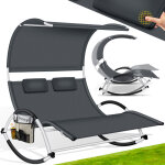 Chaise longue double double avec toit solaire poche oreiller pour 2 personnes chaise longue de relaxation ...