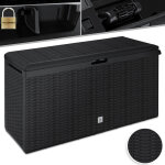 Coffre  coussins aspect rotin coffre  coussins 290 litres avec roulettes couvercle rabattable poignes ...