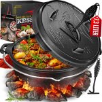 Dutch oven set bbq, mijoteuse, casserole en fonte avec anse pour soulever le couvercle et fente pour ...