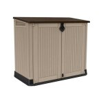 Coffre de rangement extrieur keter en rsine 880 litres beige et marron - malle de jardin sans vrins ...