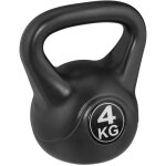 Kettlebell, 4 kg, haltre plastique, exercices varis, femmes & hommes, noir - relaxdays