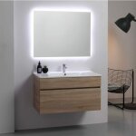 Kiamami valentina - armoire de salle de bains murale moderne 90cm puits en ch�ne avec miroir sole