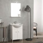 Kiamami valentina - meuble de bain sur pieds blanc 56 cm avec lavabo et miroir simply