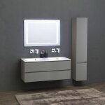 Kiamami valentina - meuble de salle de bains 120cm gris perle avec double vasque et colonne valentina ...