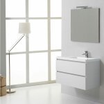 Meuble de salle de bains manhattan 90 cm avec tiroirs droite en bois blanchi