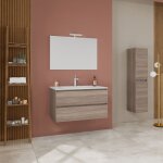Kiamami valentina - meuble de salle de bains mural 90cm chne naturel tiroirs, lavabo, miroir berlin