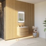 Kiamami valentina - meuble salle de bain mural courbe 70cm chne miel avec vasque en rsine los angeles ...