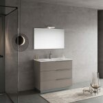 Kiamami valentina - meuble de salle de bain sur pied 100cm gris avec lavabo, miroir 100x60 new york