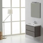 Kiamami valentina - meuble de salle de bains suspendu manhattan 60 cm avec tiroirs gris