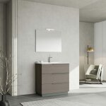Kiamami valentina - meuble sur pied 80cm gris avec miroir 80x60 avec lampe new york