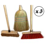 Lot de 3 ensembles de 3 balais d'ext�rieur cantonnier brosse pvc 32 cm fibres de coco naturel 29 cm paille ...
