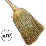 Lot de 10 balais paille de riz traditionnel 5 fils manch� largeur 35 cm manche bois 150 cm balai pour ...