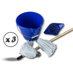 Kit balai  franges espagnol 2 serpillires seau 10 l panier essoreur - quantit x 3 - ensemble balai ...
