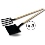 Kit fourche � b�che 4 dents larges + pelle carr�e manche bois t�te acier - quantit� x 3 - pelle carr�e ...