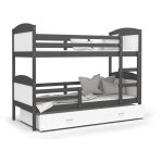 Kids literie - lit superpos mateo 90x190 gris - blanc livr avec sommiers, tiroir et matelas en mousse ...