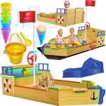 Bac  sable ahoi - bateau pirate bateau  voile en bois avec couverture bche de fond banc mt de drapeau ...