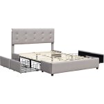 King of dreams - lit 140x190 - chloe gris solide et confortable - 4 tiroirs - t�te de lit incluse - rev�tement ...