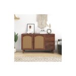 Buffet bahut, meuble de rangement, buffet, buffet avec insert en rotin, largeur 130 cm, avec trois portes ... Buffet bahut, meuble de rangement, buffet, buffet avec insert en rotin, largeur 130 cm, avec trois portes ...