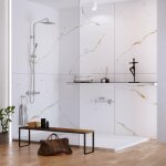 Kit de 2 panneaux d�coratifs muraux 120x120 cm ? �paisseur 4mm ? effet marbre dor� ? r�sistants � l'eau ...