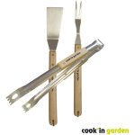 Kit 3 accessoires barbecue : pince + fourchette + spatule inox et bois cook'in garden