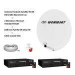 Kit antenne parabole sat hd 4k fibre smc blanche 85cm worldsat + 2 d�codeurs thomson ths 806 tntsat + ...