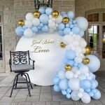 Kit arche ballon bleu, 115 pi�ces avec guirlande de ballons bleu macaron et ballons feuille d'or 4d, ...