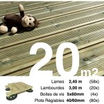 Kit complet terrasse pin autoclave vert pour 20 m² ? lames 2, 4 m, lambourdes 3 m, plots réglables et ... Kit complet terrasse pin autoclave vert pour 20 m² ? lames 2, 4 m, lambourdes 3 m, plots réglables et ...