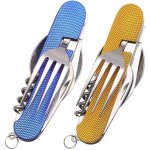 Kit couverts de camping 6 en 1 en acier inoxydable pliant coutellerie camping couverts set ensemble de ...