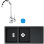 Franke - kit vier orion oid 621, double bac, carbone + mitigeur pola, col de cygne, chrome (114. 0276. ...