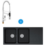 Franke - kit vier orion oid 621 en tectonite, double bac, carbone + mitigeur sat semi - pro, 2 jets