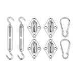 Kit de fixation pour voile d'ombrage rectangulaire en acier inox: 4 fixations murales, 2 mousquetons ...