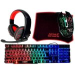 Kit gaming pour pc avec casque de clavier avec microphone led mouse matest 4in1