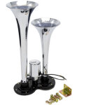 Kit de haut - parleur de klaxon d'air chrom� � double trompette 150db 12v / 24v universel pour camion ...