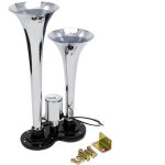 Kit de haut - parleur de klaxon d'air chrom� � double trompette 150db 12v / 24v universel pour camion ...