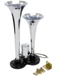 Kit de haut - parleur de klaxon d'air chrom� � double trompette 150db 12v / 24v universel pour camion ...