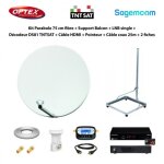 Kit parabole 75 cm fibre + support balcon + lnb single + d�codeur ds81 tntsat + c�ble hdmi + pointeur ...