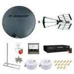 Kit parabole fibre 75cm + antenne tnt + support toit + lnb quad + coupleur sat tv + d�codeur tntsat + ...