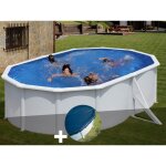 Kit piscine acier blanc gr� bora bora ovale 5, 27 x 3, 27 x 1, 22 m + b�che hiver