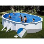 Kit piscine acier blanc gr� bora bora ovale 6, 34 x 3, 99 x 1, 22 m + tapis de sol