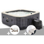 Kit spa gonflable intex purespa ardoise carr� bulles 6 places + kit d'entretien + porte - verre