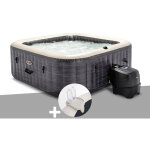 Kit spa gonflable intex purespa ardoise carr bulles 6 places + porte - verre