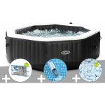 Kit spa gonflable intex purespa carbone octogonal bulles et jets 6 places + 12 filtres + 5 kg de sel ...